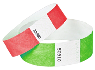 A green and red Tyvek wristbands.