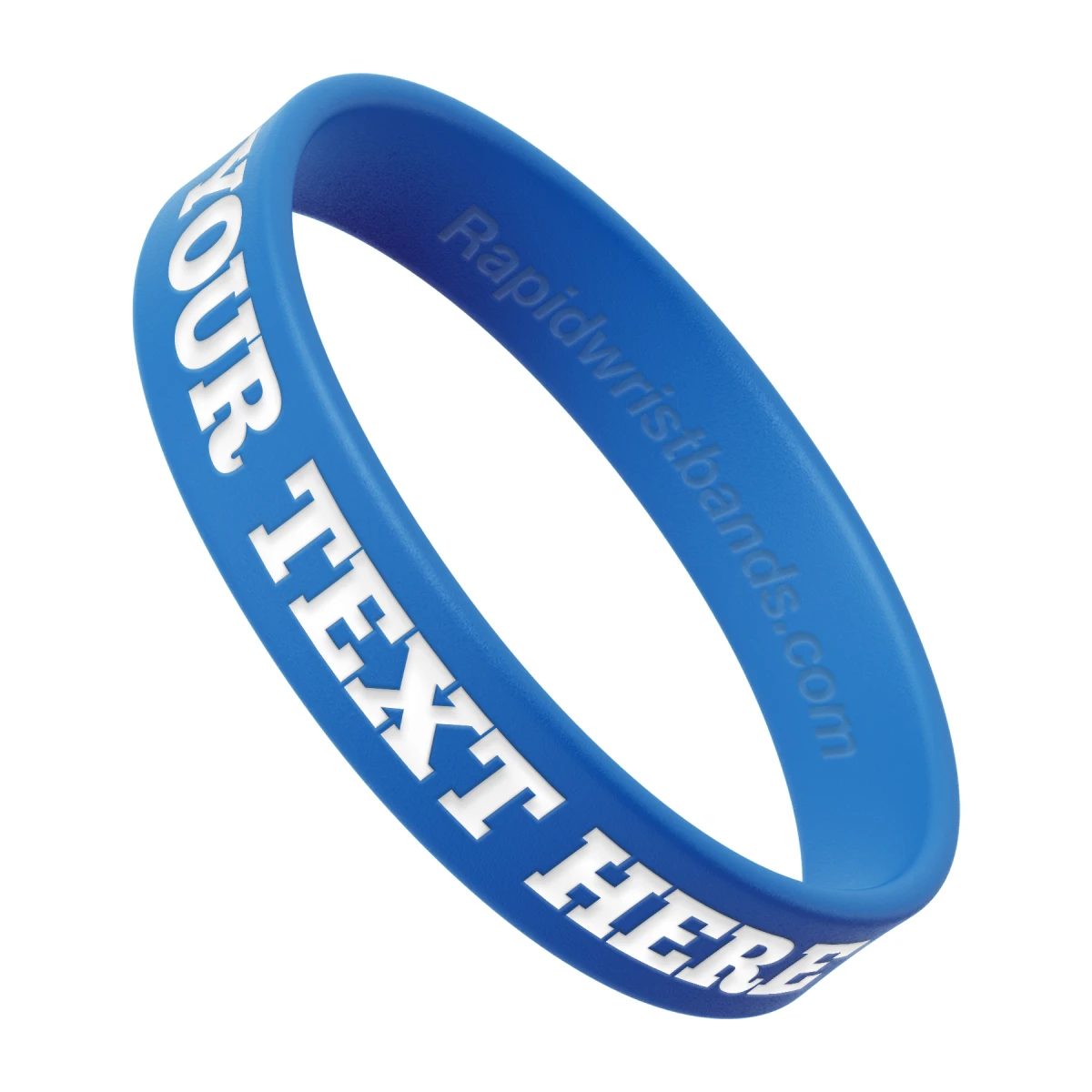 Blue Wristband With Your Text Here Engraved In White