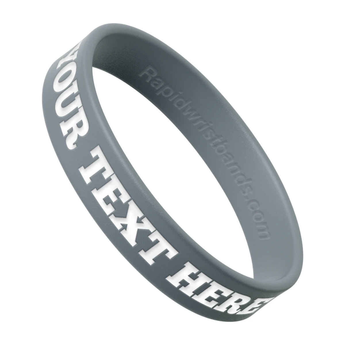 Gray Wristband With Your Text Here Engraved In White