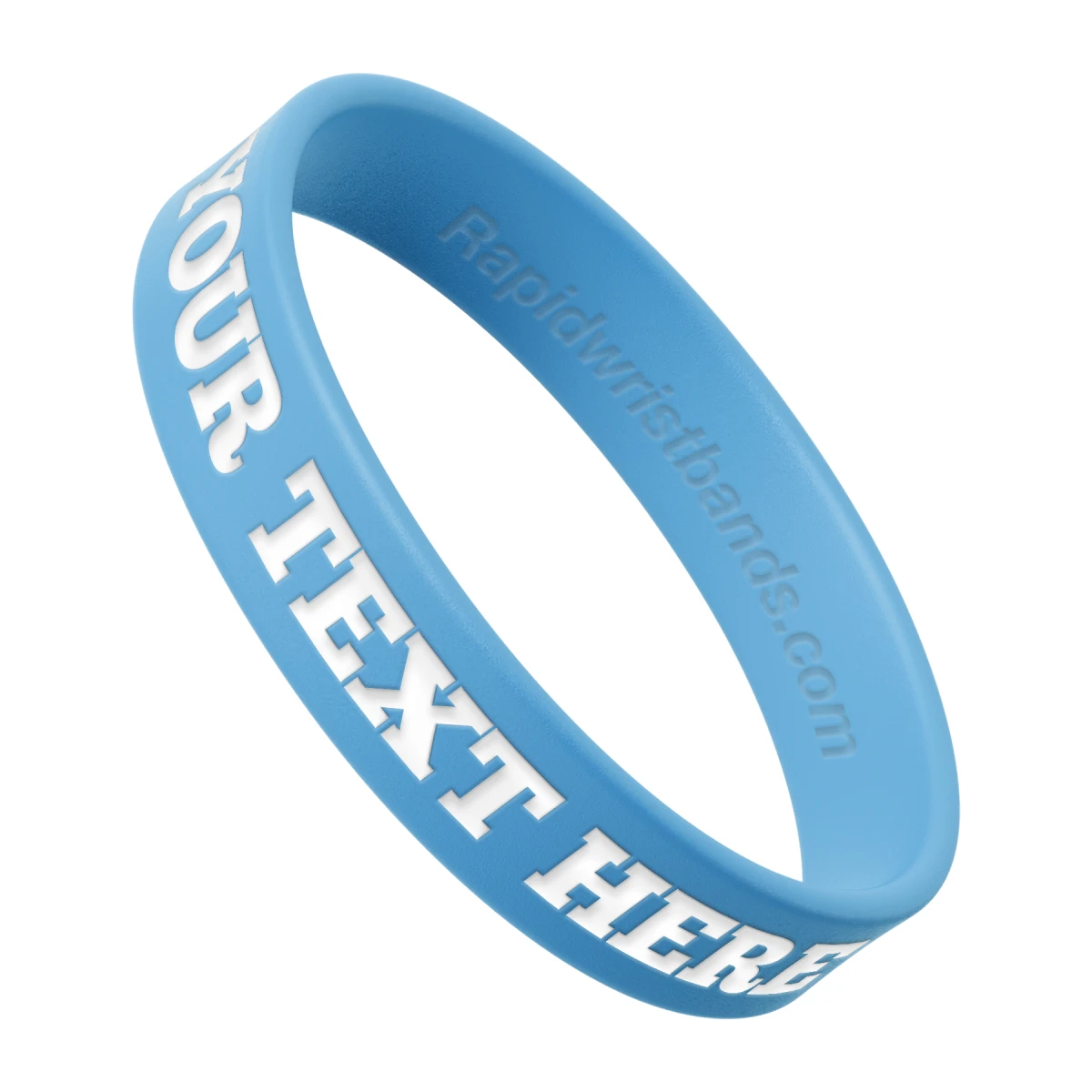 Light Blue Wristband With Your Text Here Engraved In White