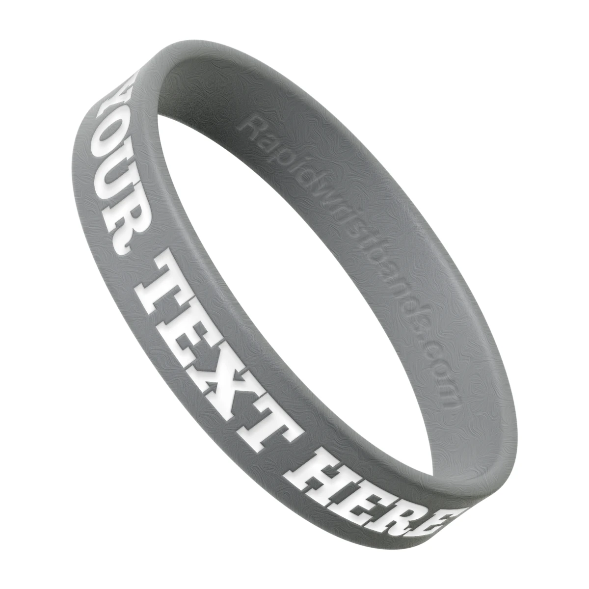 Metallic Silver Wristband With Your Text Here Engraved In White