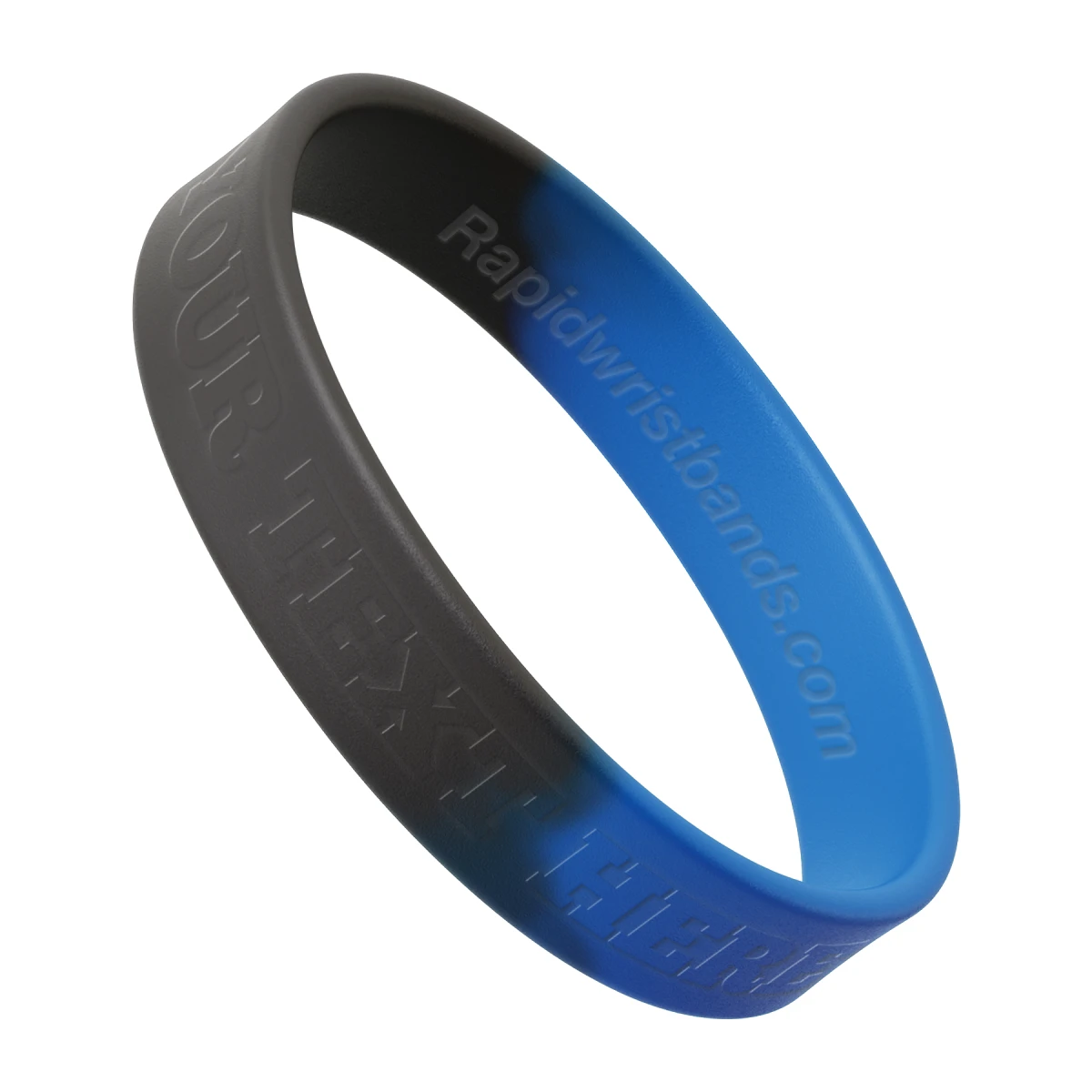 Segmented Black/Blue Wristband With Your Text Here Embossed