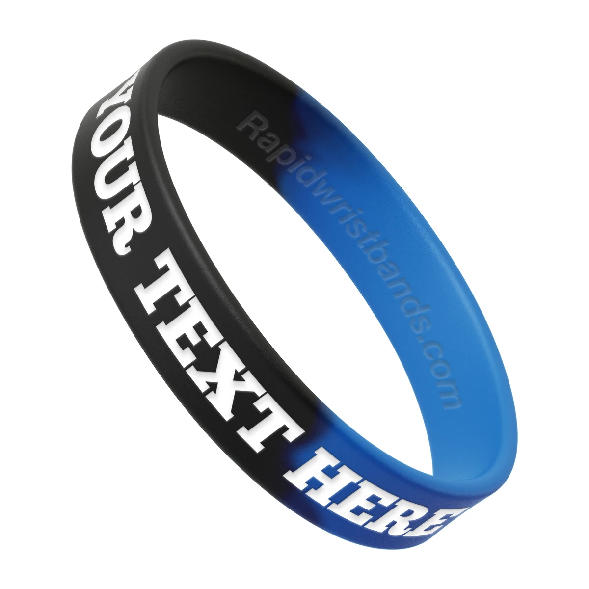 Segmented Black/Blue Wristband With Your Text Here Engraved In White