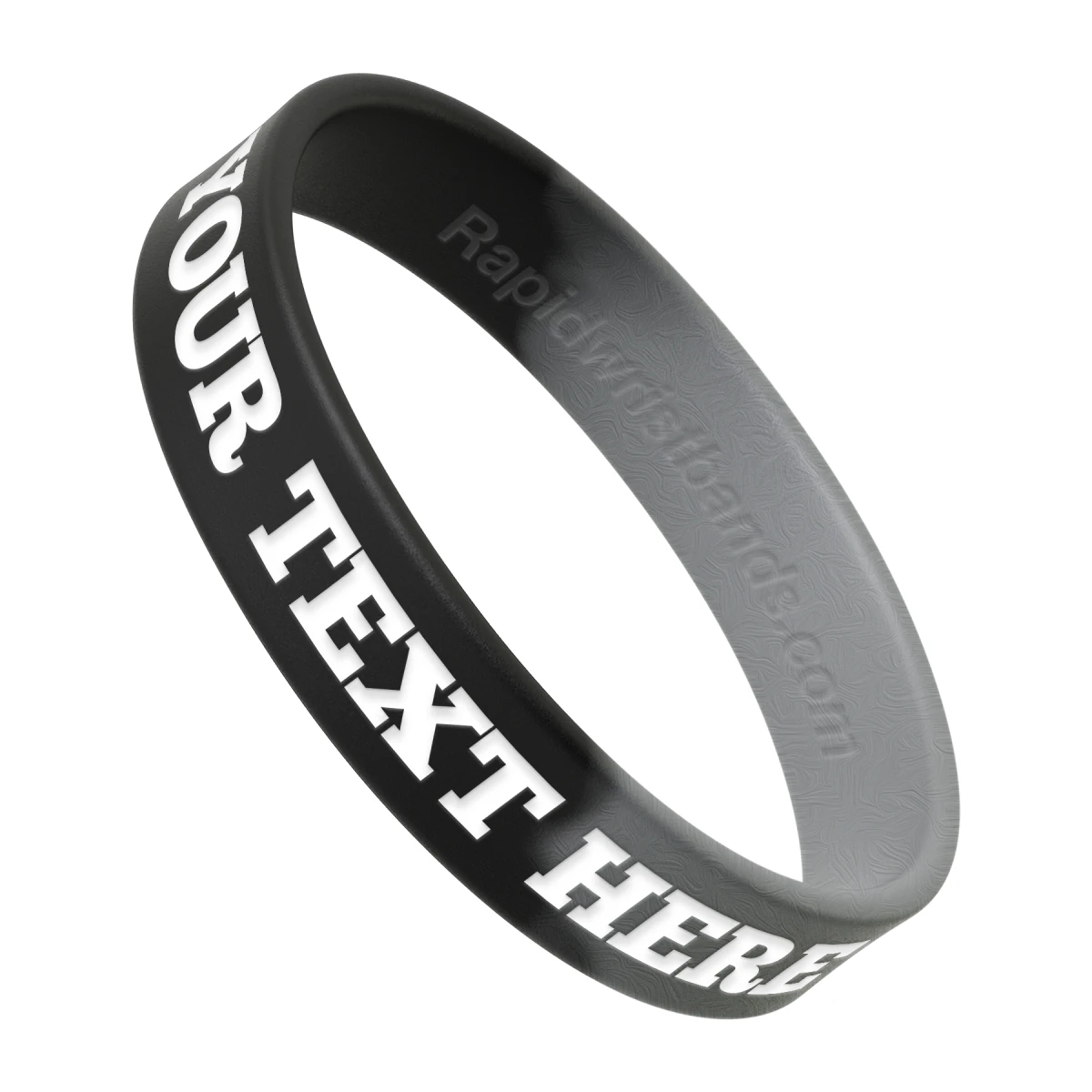 Segmented Black/Silver Wristband With Your Text Here Engraved In White