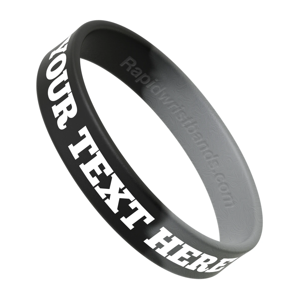 Segmented Black/Silver Wristband With Your Text Here Printed In White