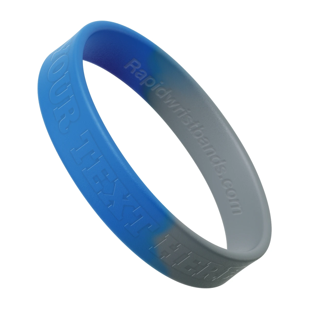 Segmented Blue/Gray Wristband With Your Text Here Embossed