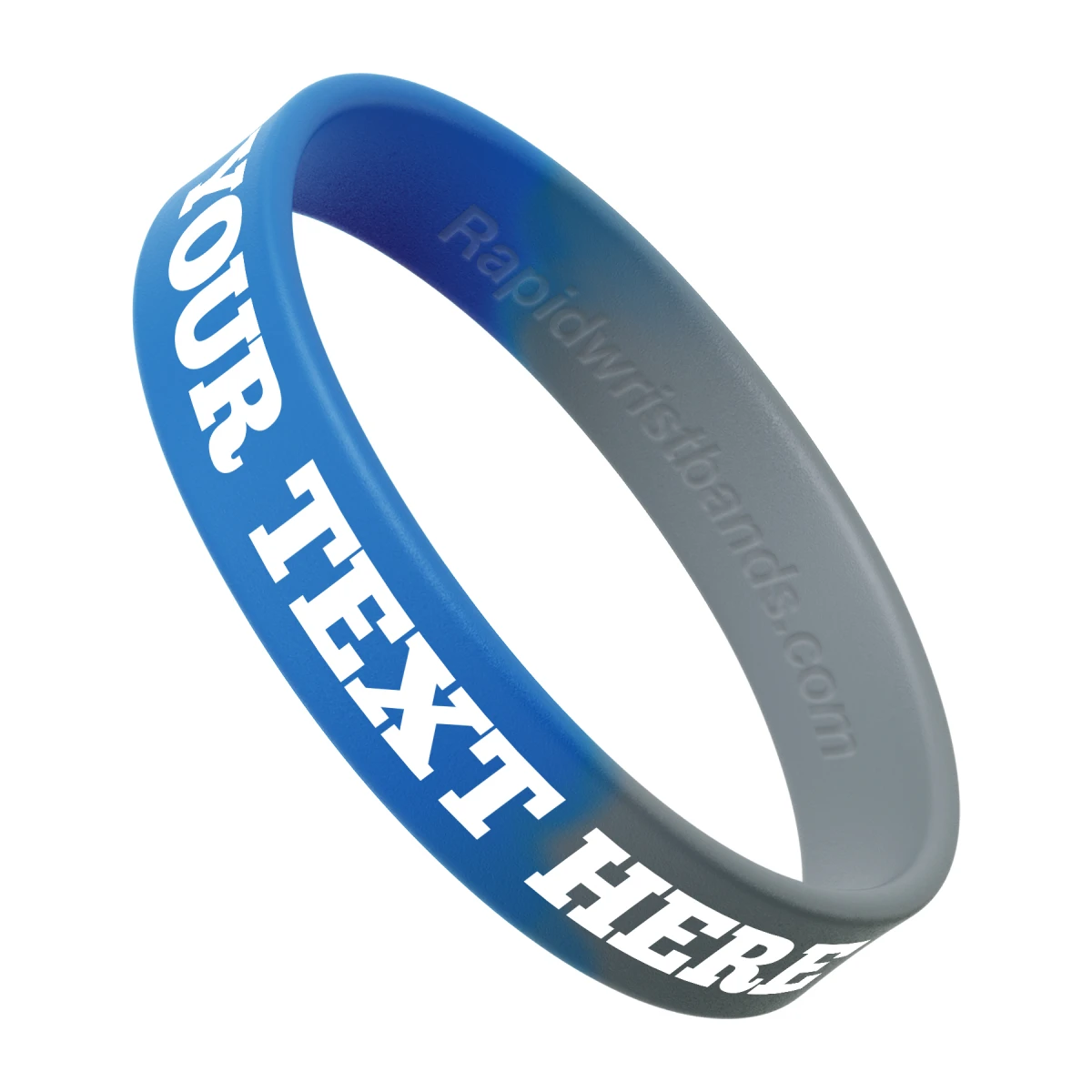 Segmented Blue/Gray Wristband With Your Text Here Printed In White