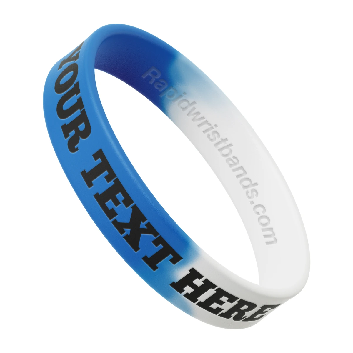 Segmented Blue/White Wristband With Your Text Here Engraved In Gray
