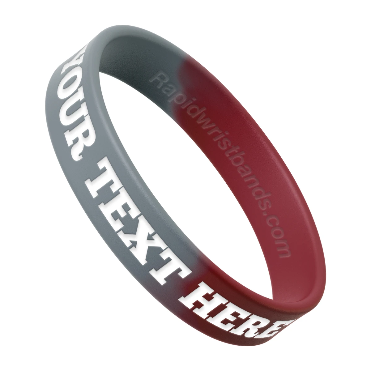 Segmented Gray/Maroon Wristband With Your Text Here Engraved In White