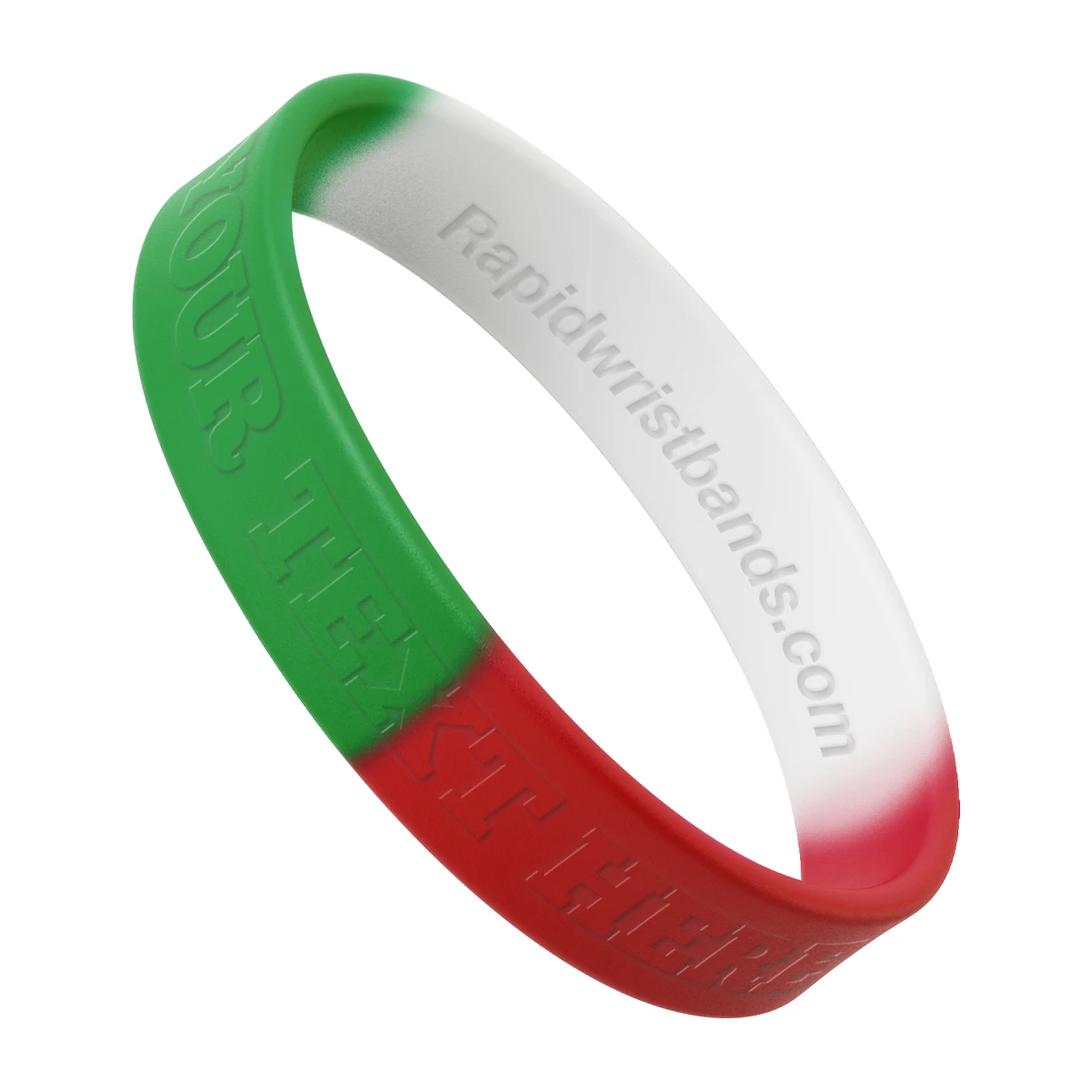 Segmented Green/White/Red Wristband With Your Text Here Embossed