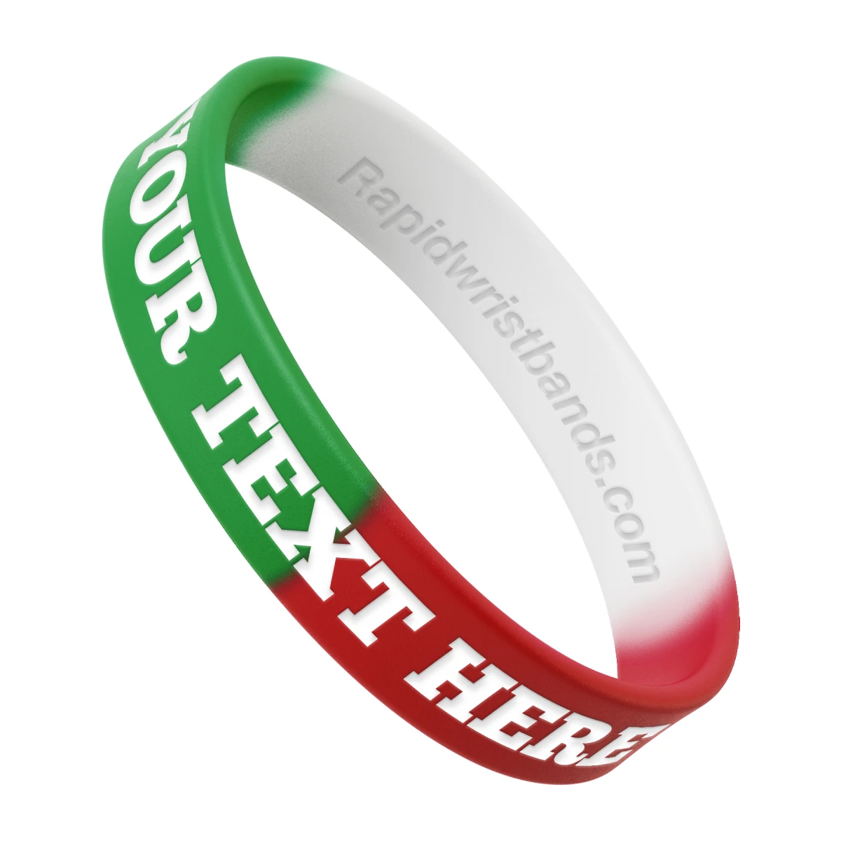 Segmented Green/White/Red Wristband With Your Text Here Engraved In White