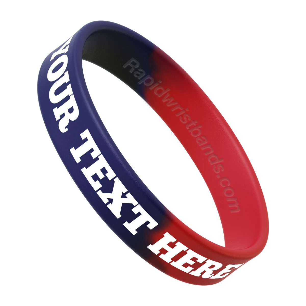 Segmented Navy Blue/Red Wristband With Your Text Here Printed In White