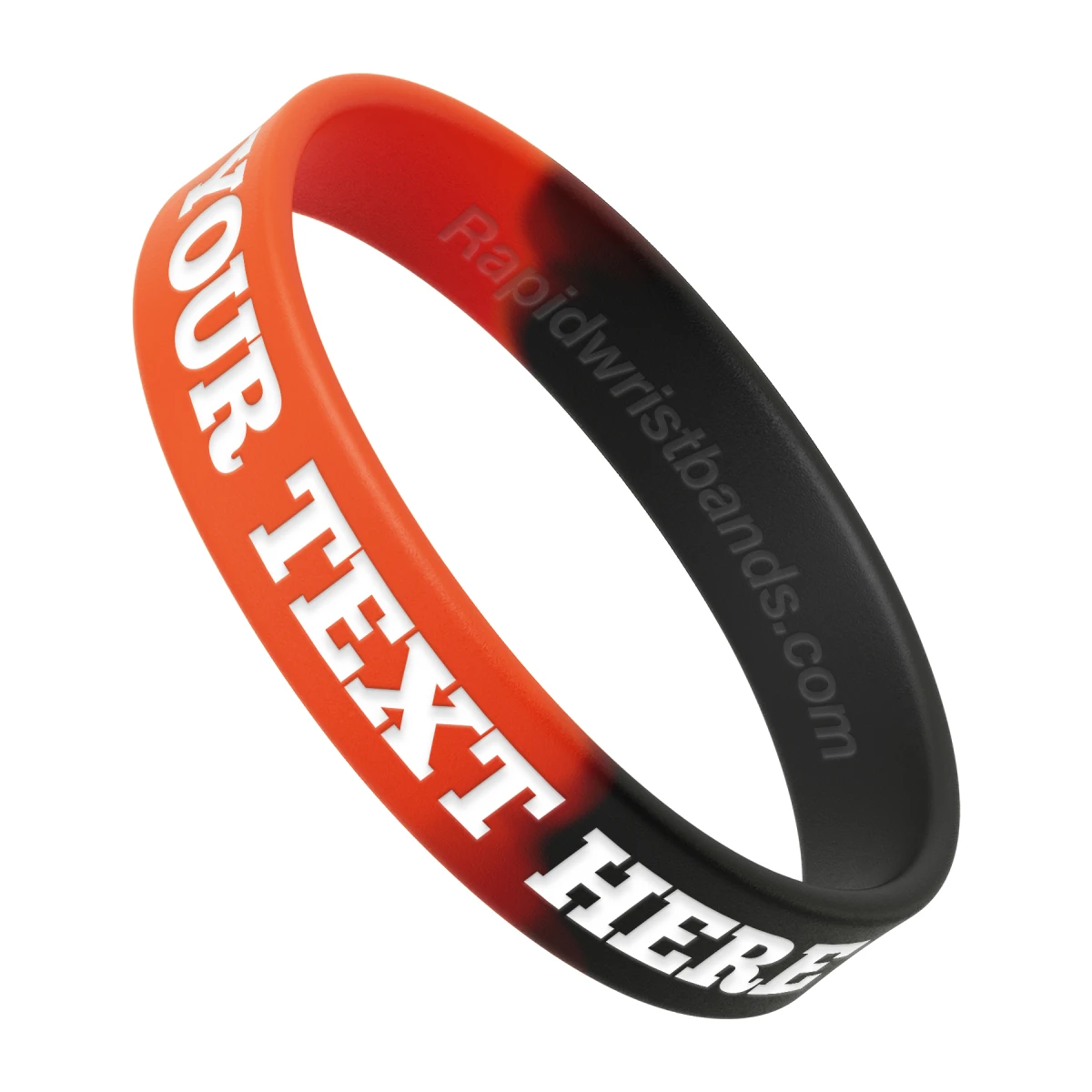 Segmented Orange/Black Wristband With Your Text Here Engraved In White