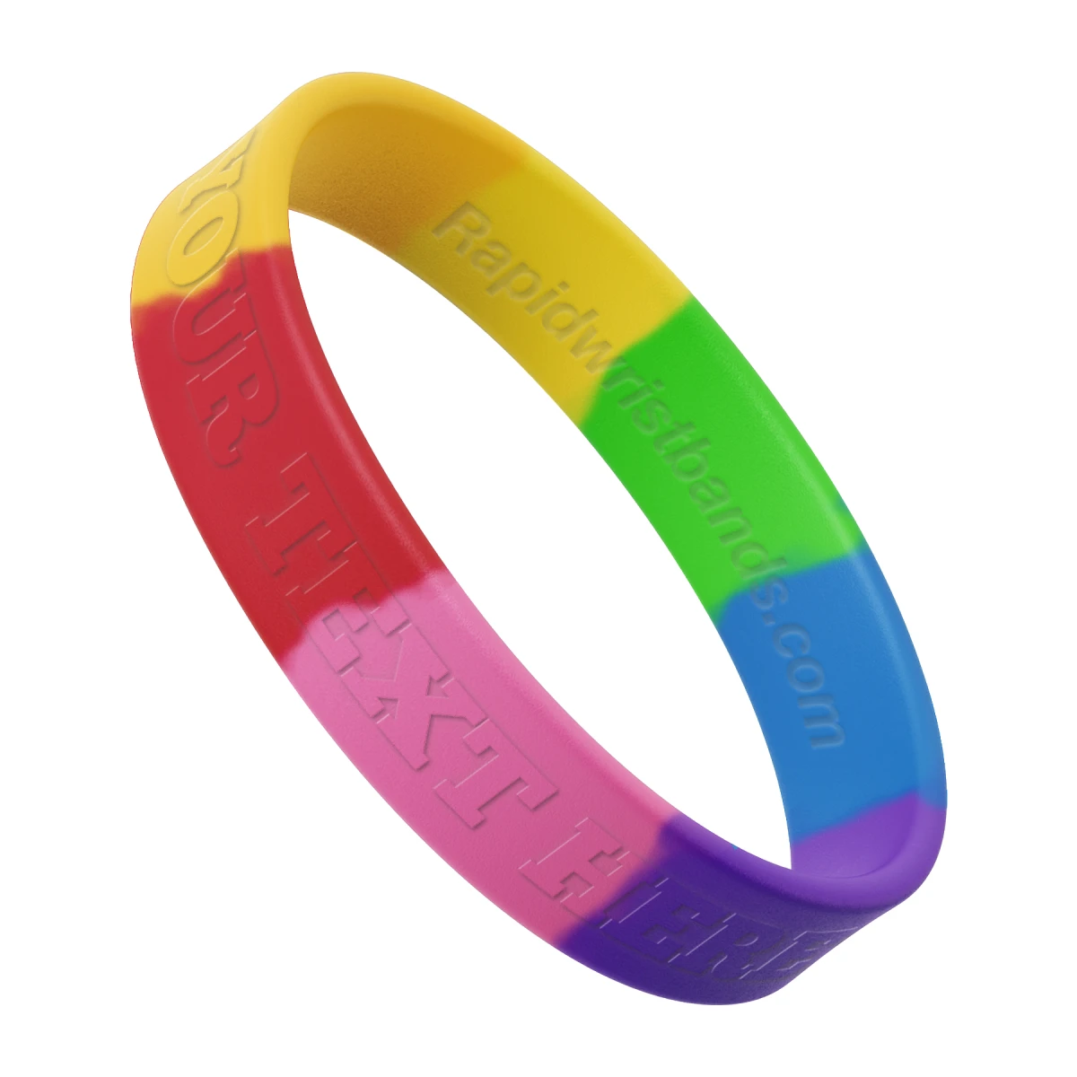 Segmented Rainbow Wristband With Your Text Here Embossed