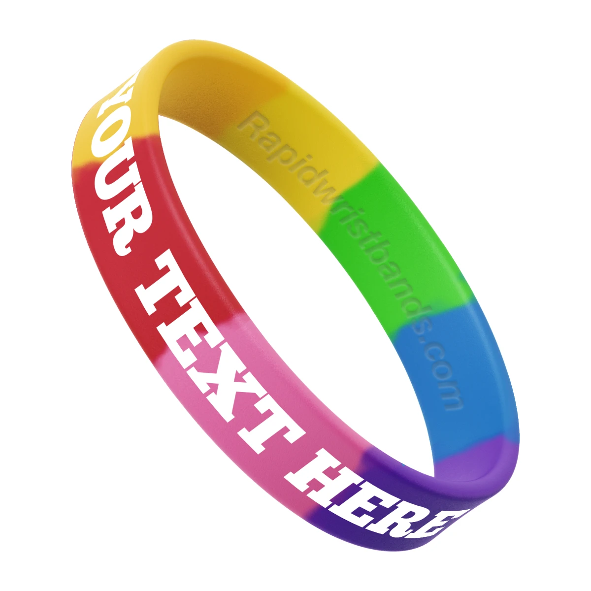 Segmented Rainbow Wristband With Your Text Here Printed In White