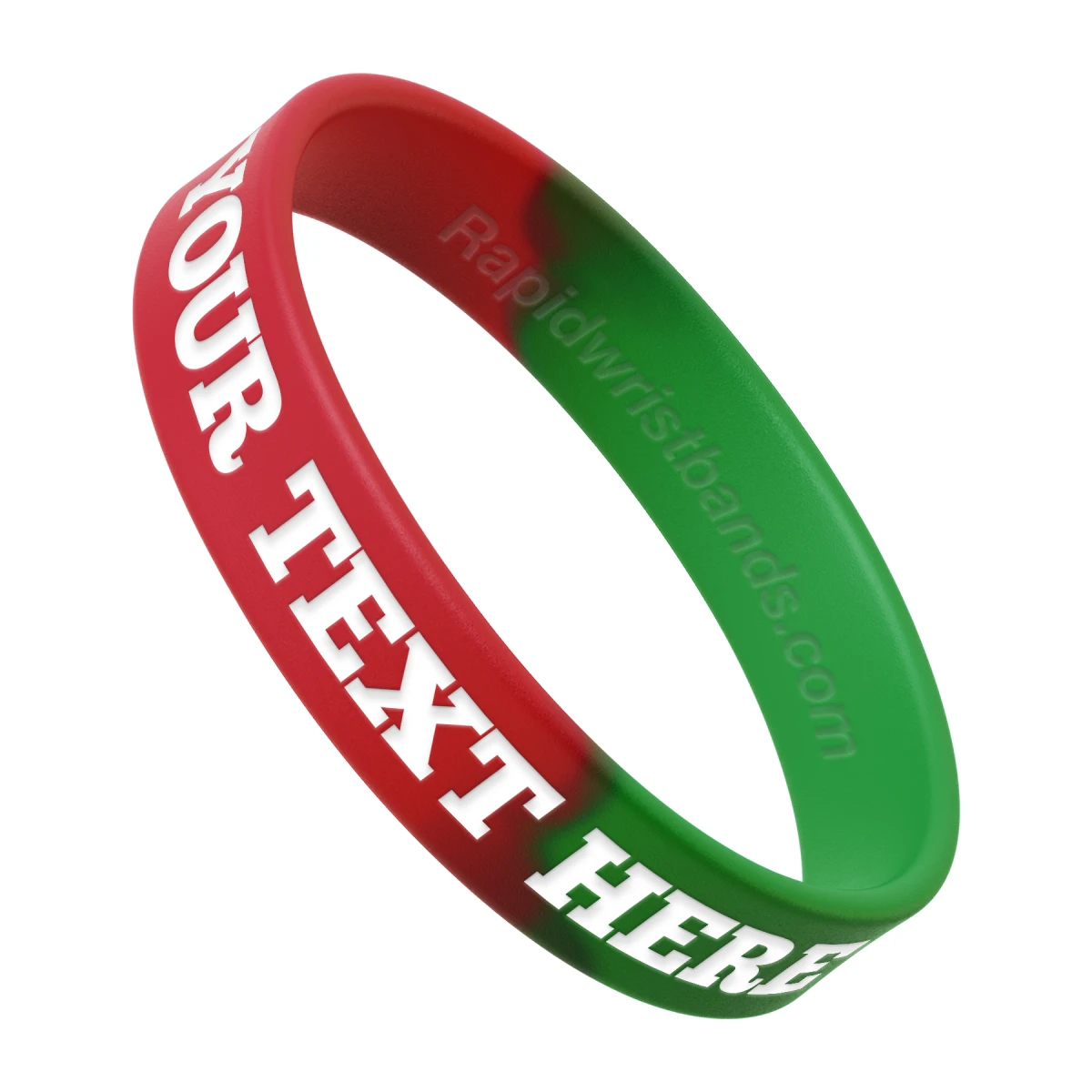 Segmented Red/Green Wristband With Your Text Here Engraved In White