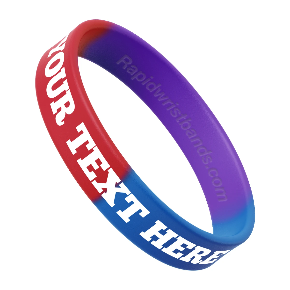 Segmented Red/Purple/Blue Wristband With Your Text Here Printed In White