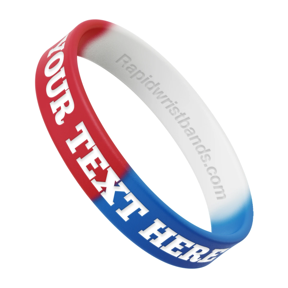 Segmented Red/White/Blue Wristband With Your Text Here Engraved In White