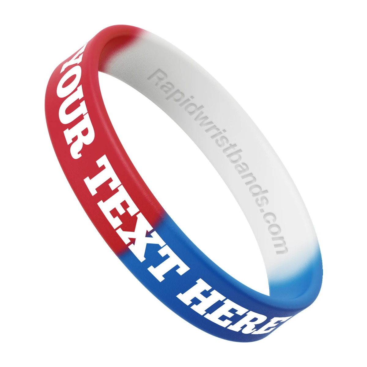 Segmented Red/White/Blue Wristband With Your Text Here Printed In White