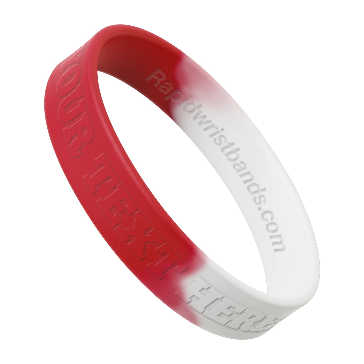 Segmented Red/White Wristband With Your Text Here Embossed