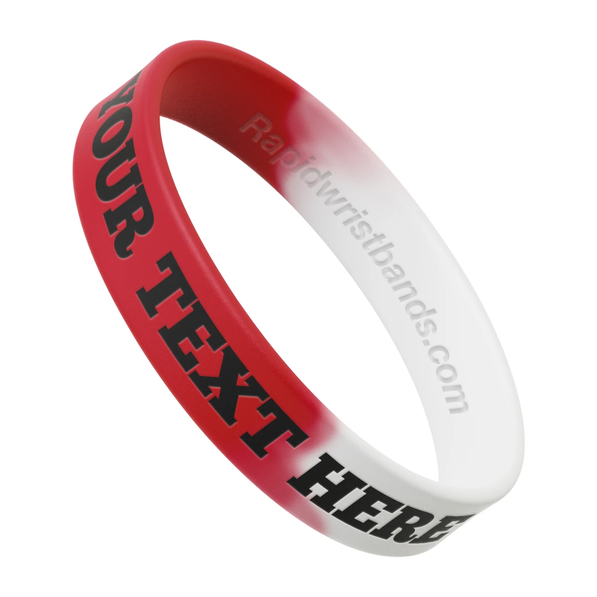 Segmented Red/White Wristband With Your Text Here Engraved In Gray
