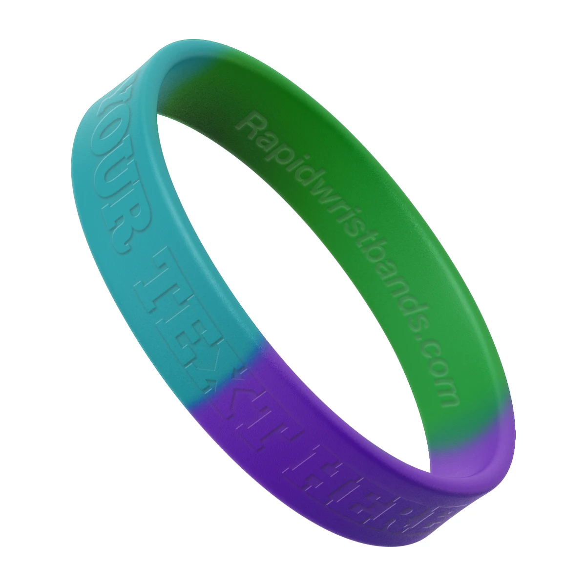 Segmented Teal/Green/Purple Wristband With Your Text Here Embossed
