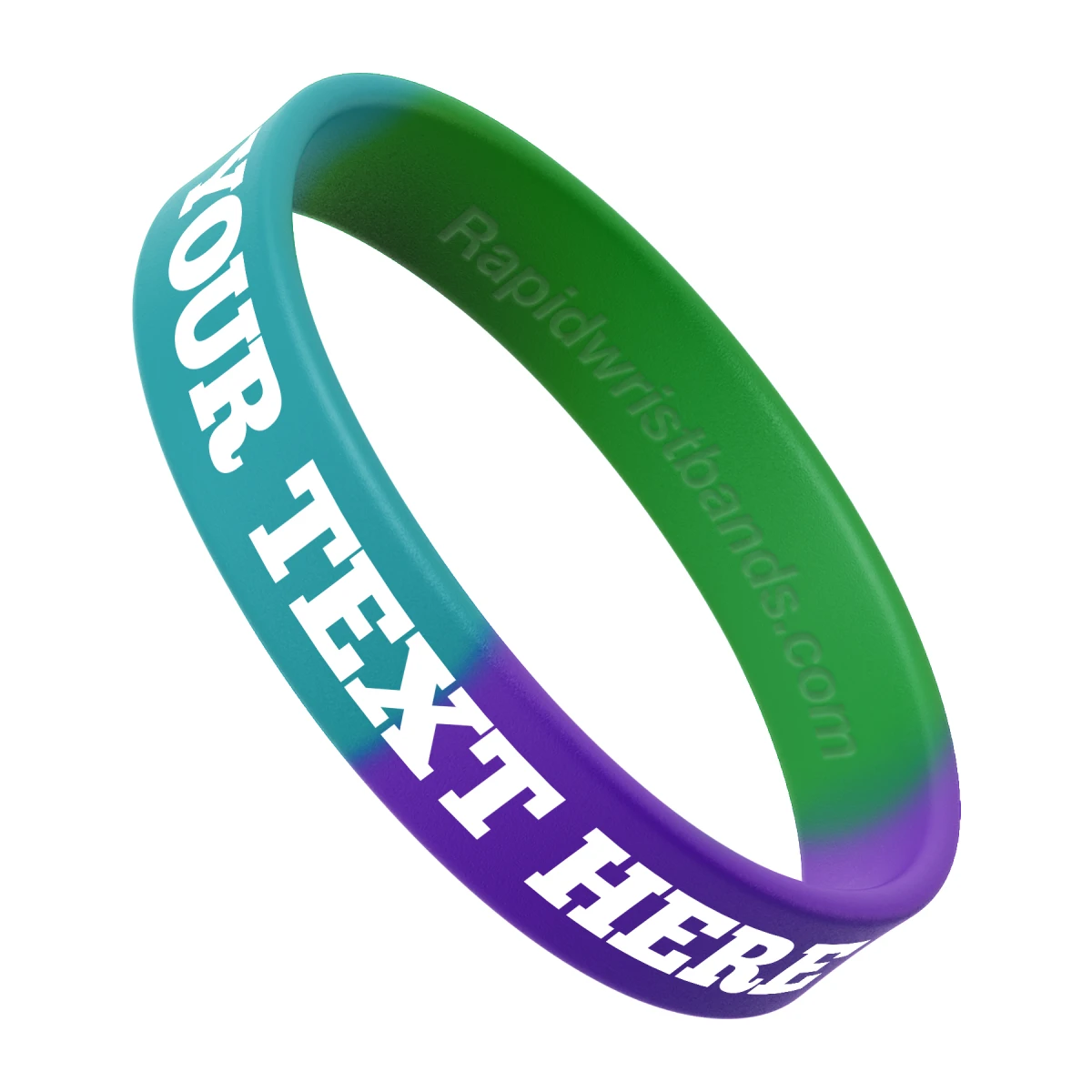 Segmented Teal/Green/Purple Wristband With Your Text Here Printed In White