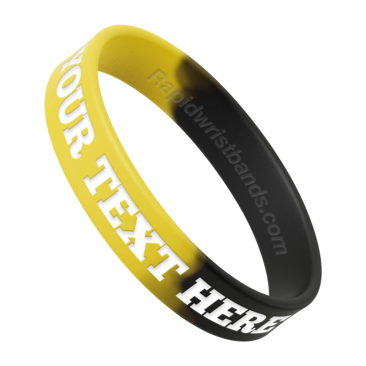 Segmented Yellow/Black Wristband With Your Text Here Engraved In White
