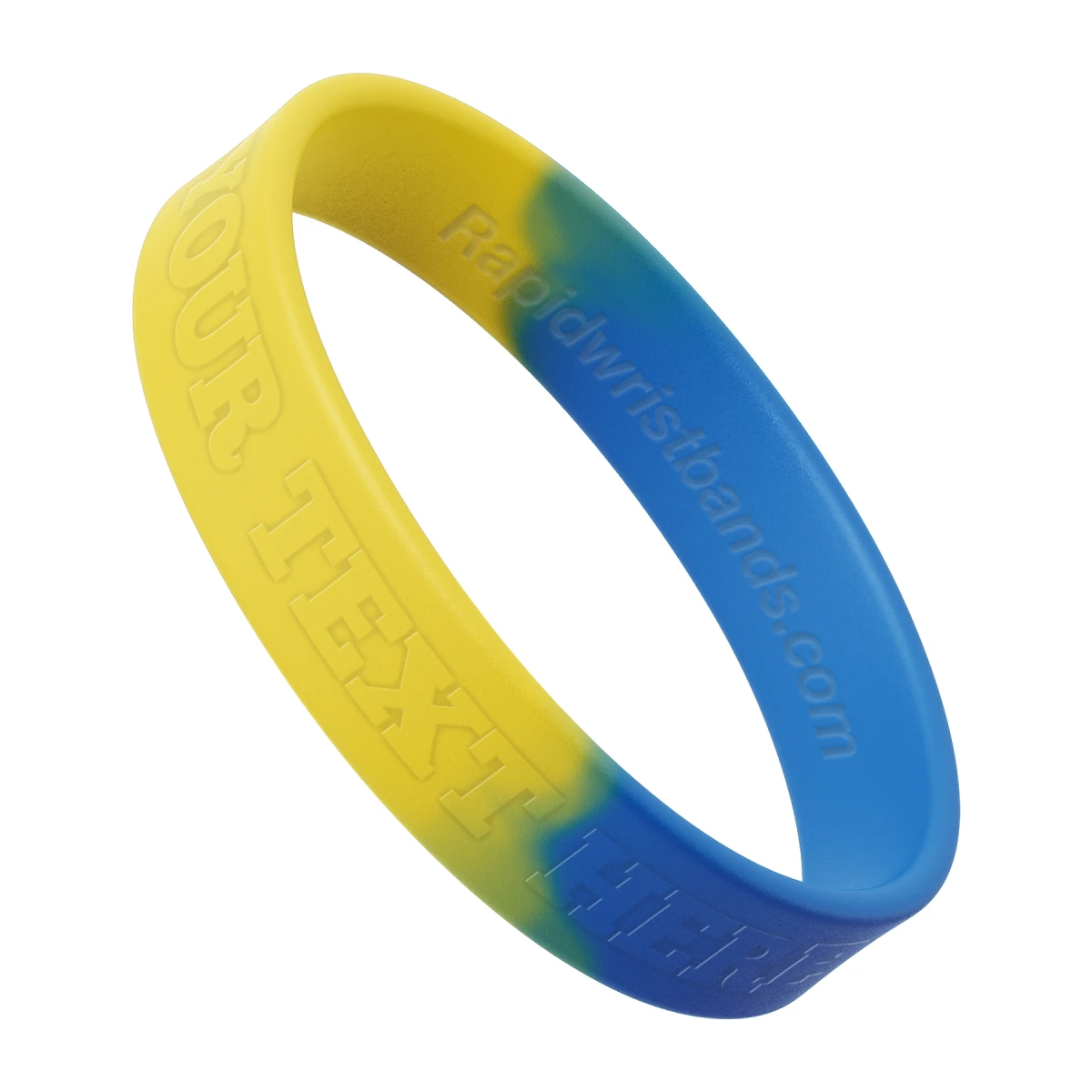 Segmented Yellow/Blue Wristband With Your Text Here Embossed