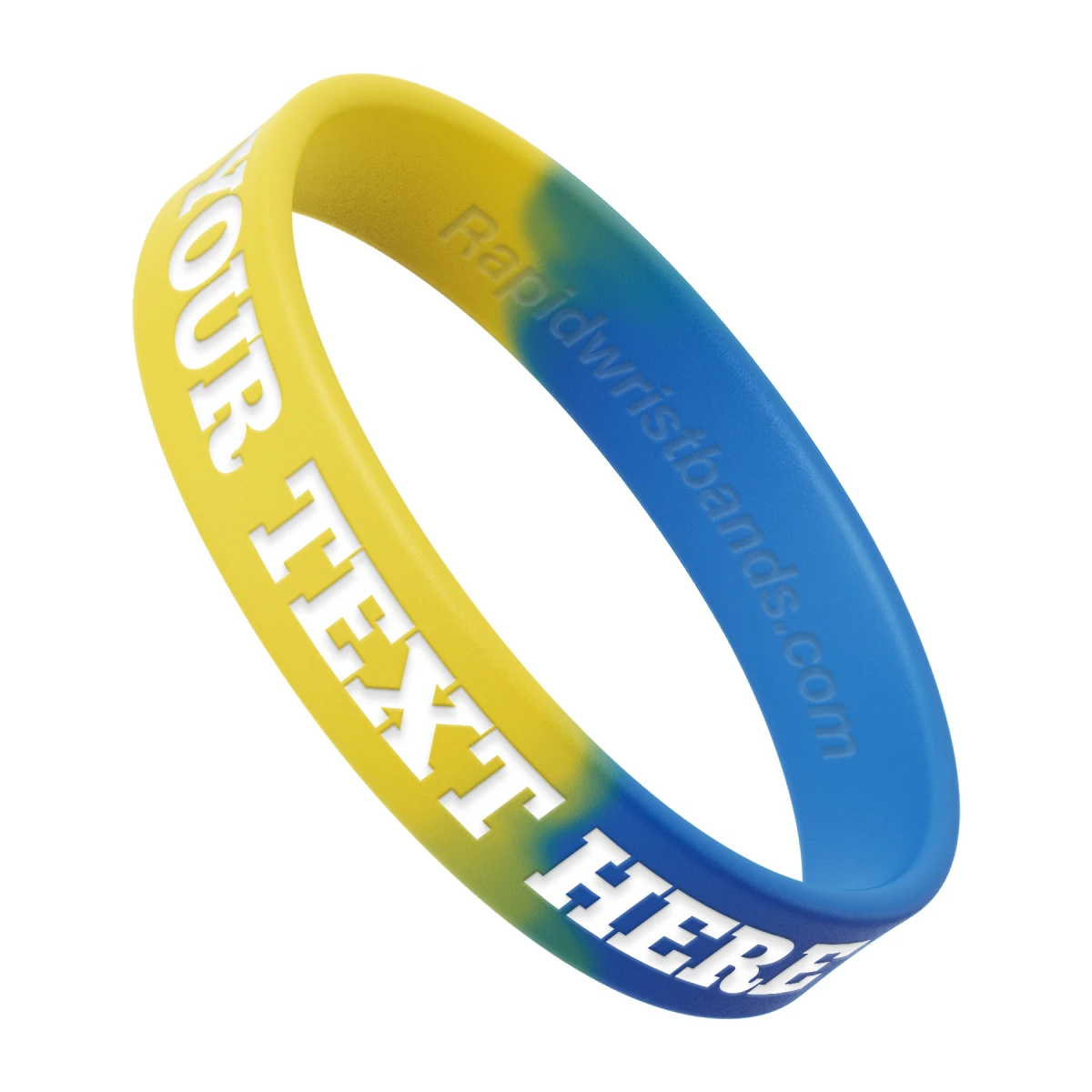 Segmented Yellow/Blue Wristband With Your Text Here Engraved In White