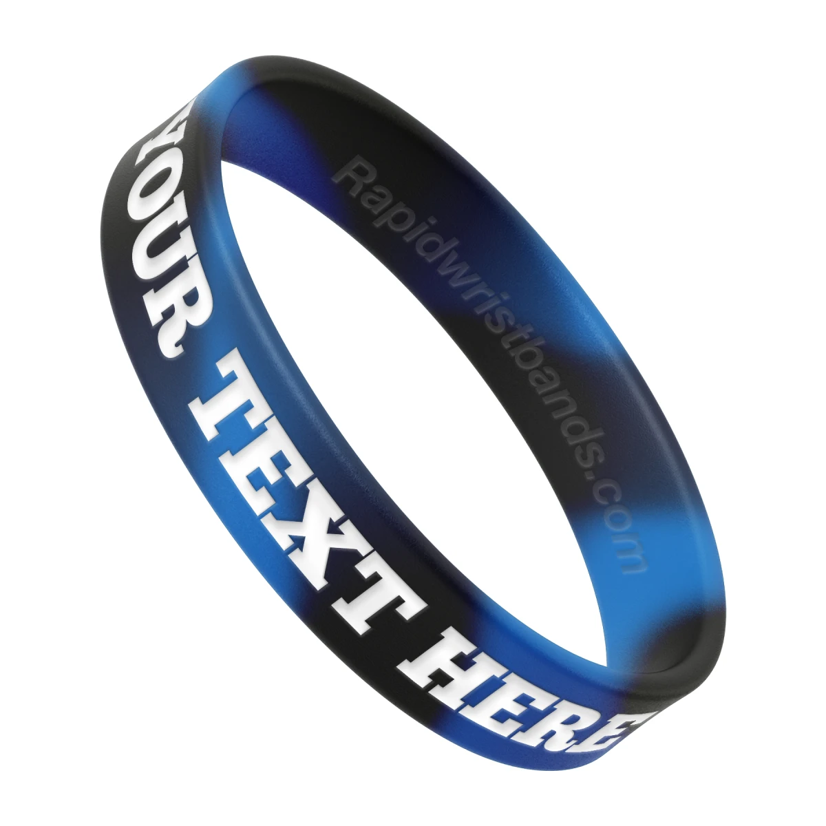 Swirl Black/Blue Wristband With Your Text Here Engraved In White