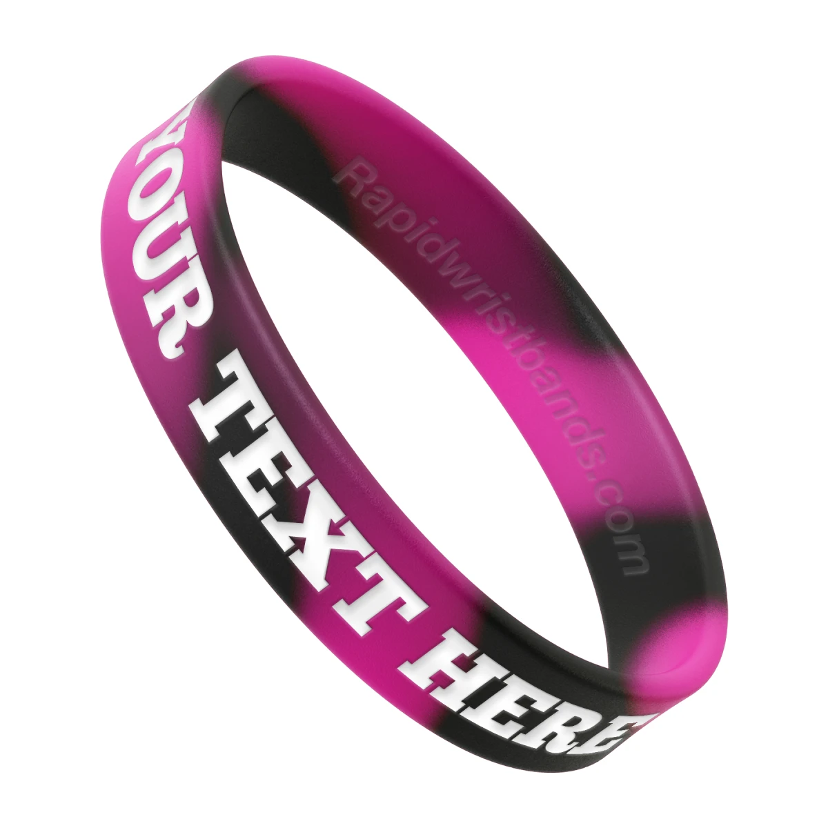 Swirl Black/Hot Pink Wristband With Your Text Here Engraved In White