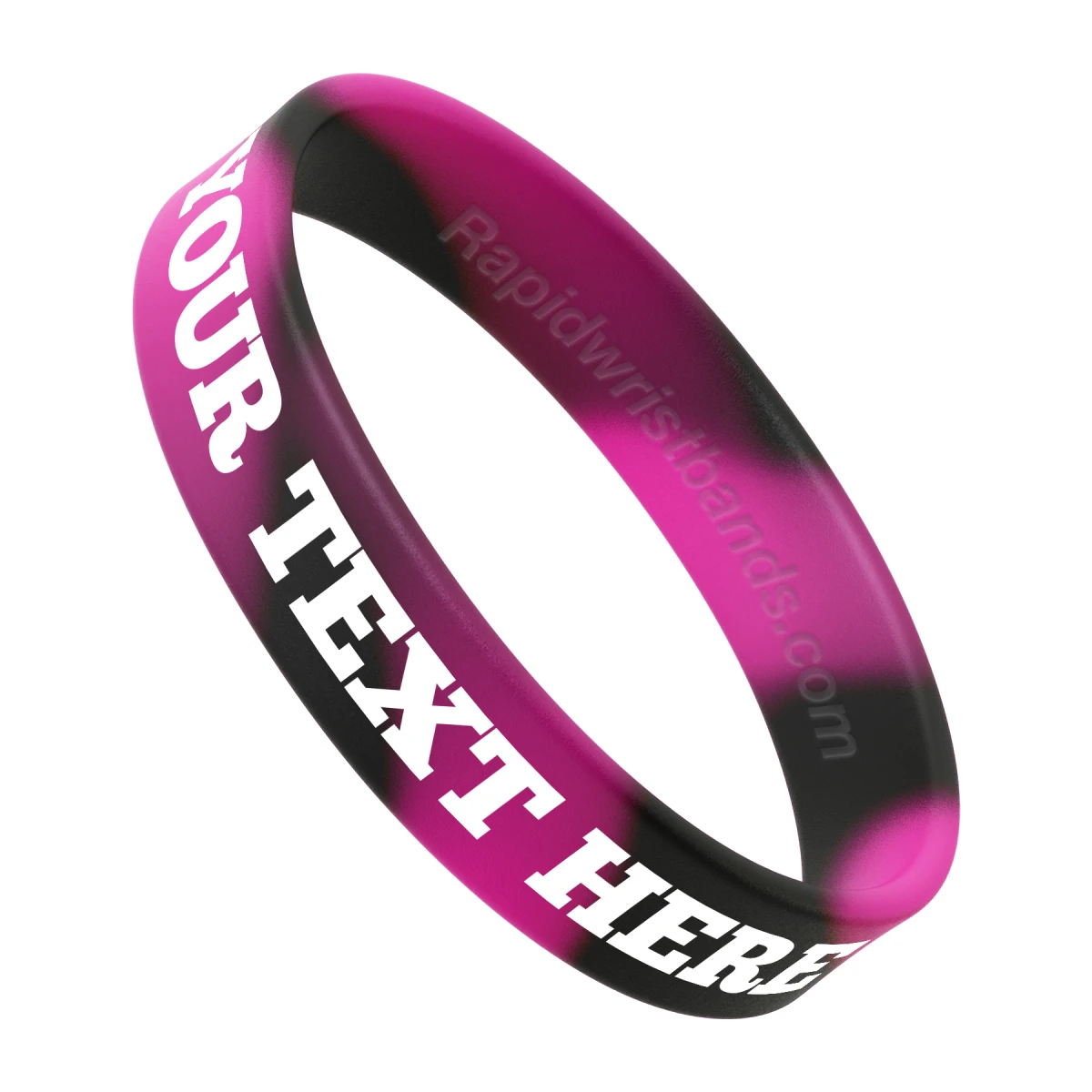 Swirl Black/Hot Pink Wristband With Your Text Here Printed In White