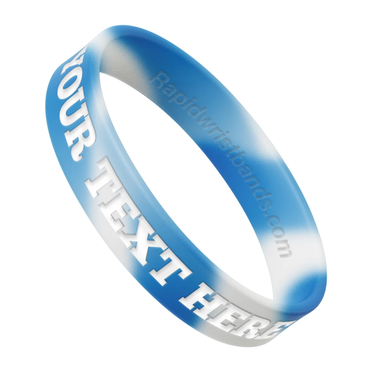 Swirl Blue/White Wristband With Your Text Here Engraved In White