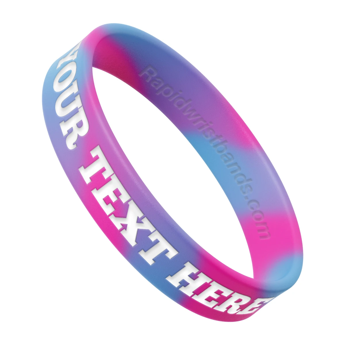 Swirl Light Blue/Hot Pink Wristband With Your Text Here Engraved In White