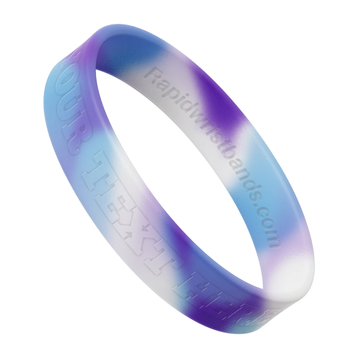 Swirl Light Blue/White/Violet Wristband With Your Text Here Embossed