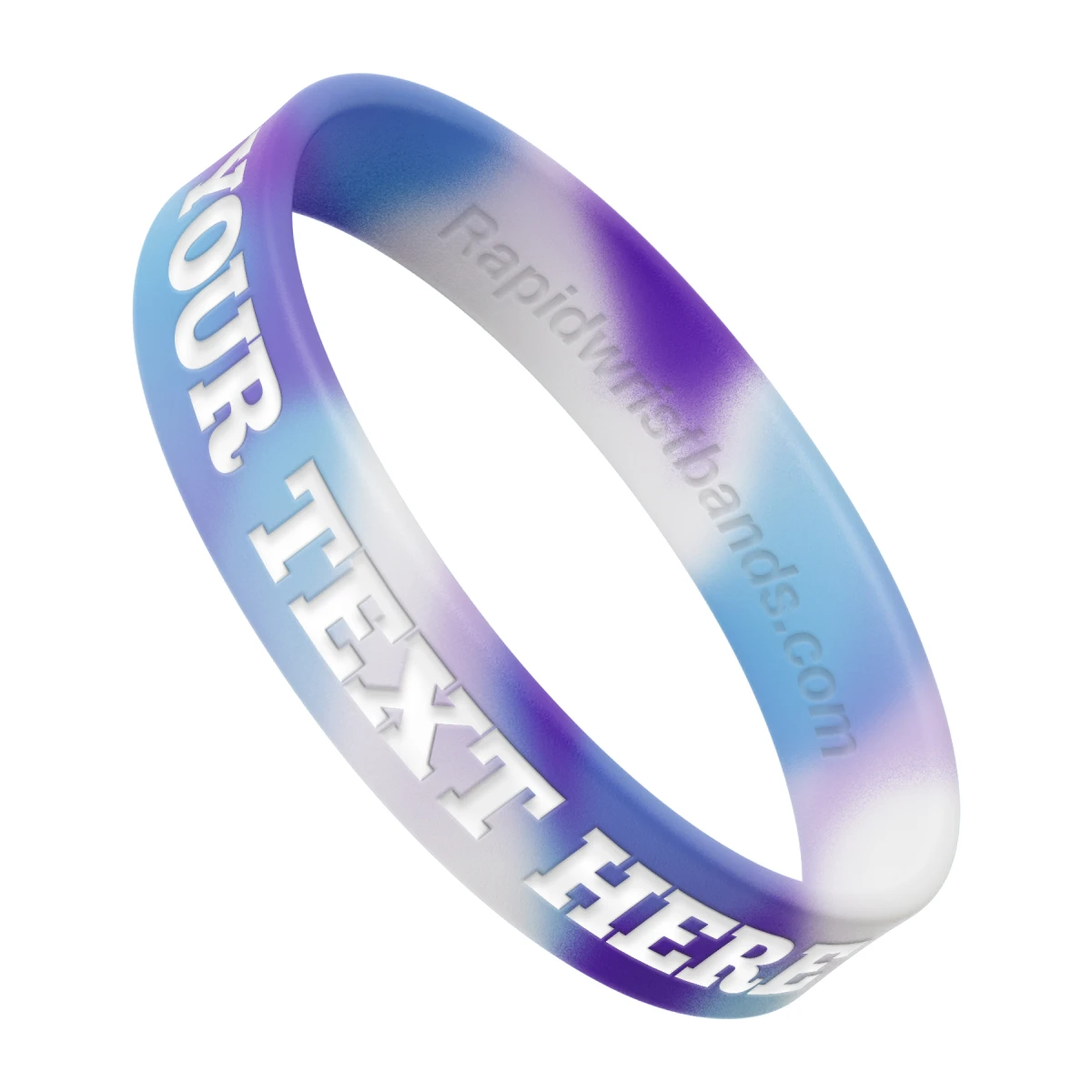 Swirl Light Blue/White/Violet Wristband With Your Text Here Engraved In White