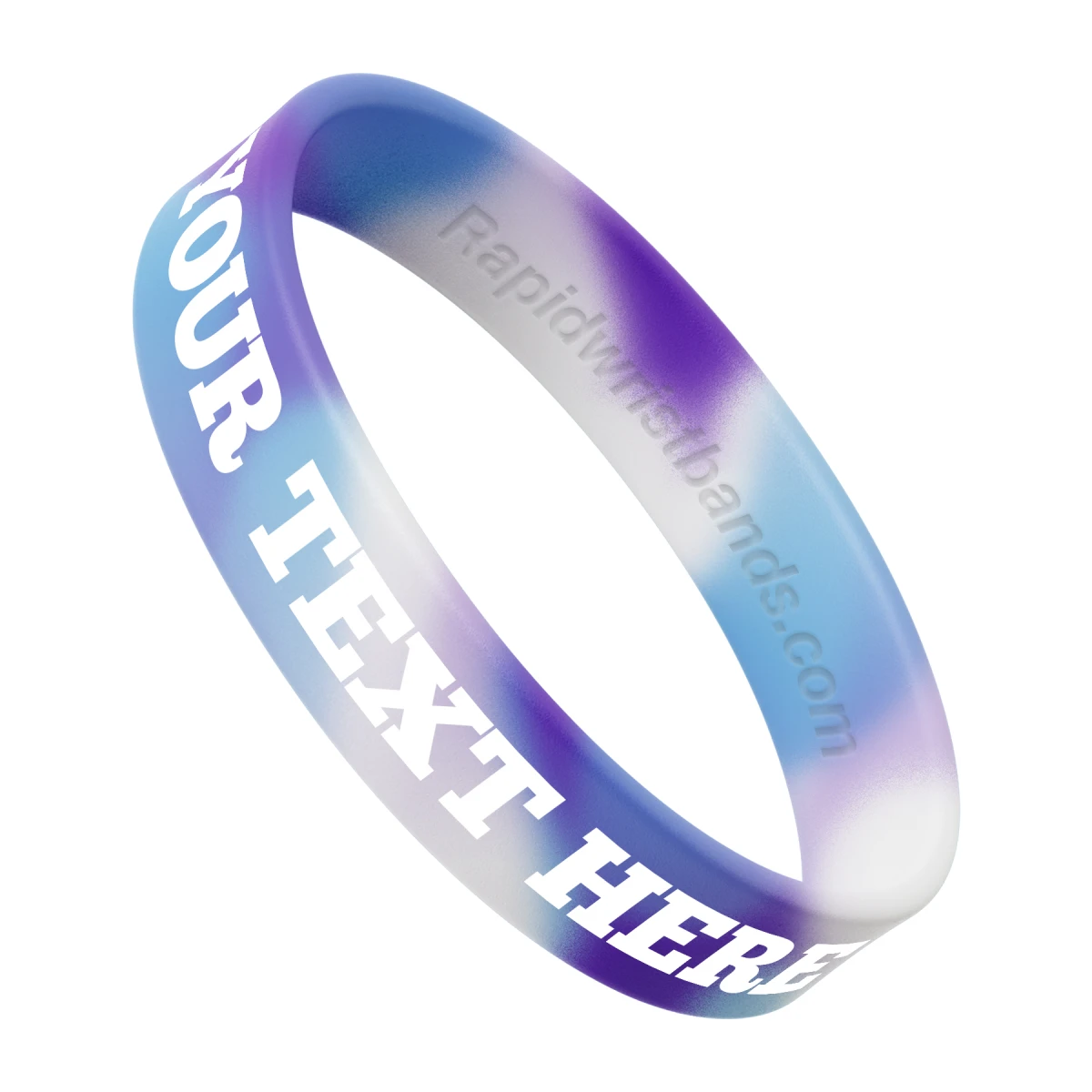 Swirl Light Blue/White/Violet Wristband With Your Text Here Printed In White