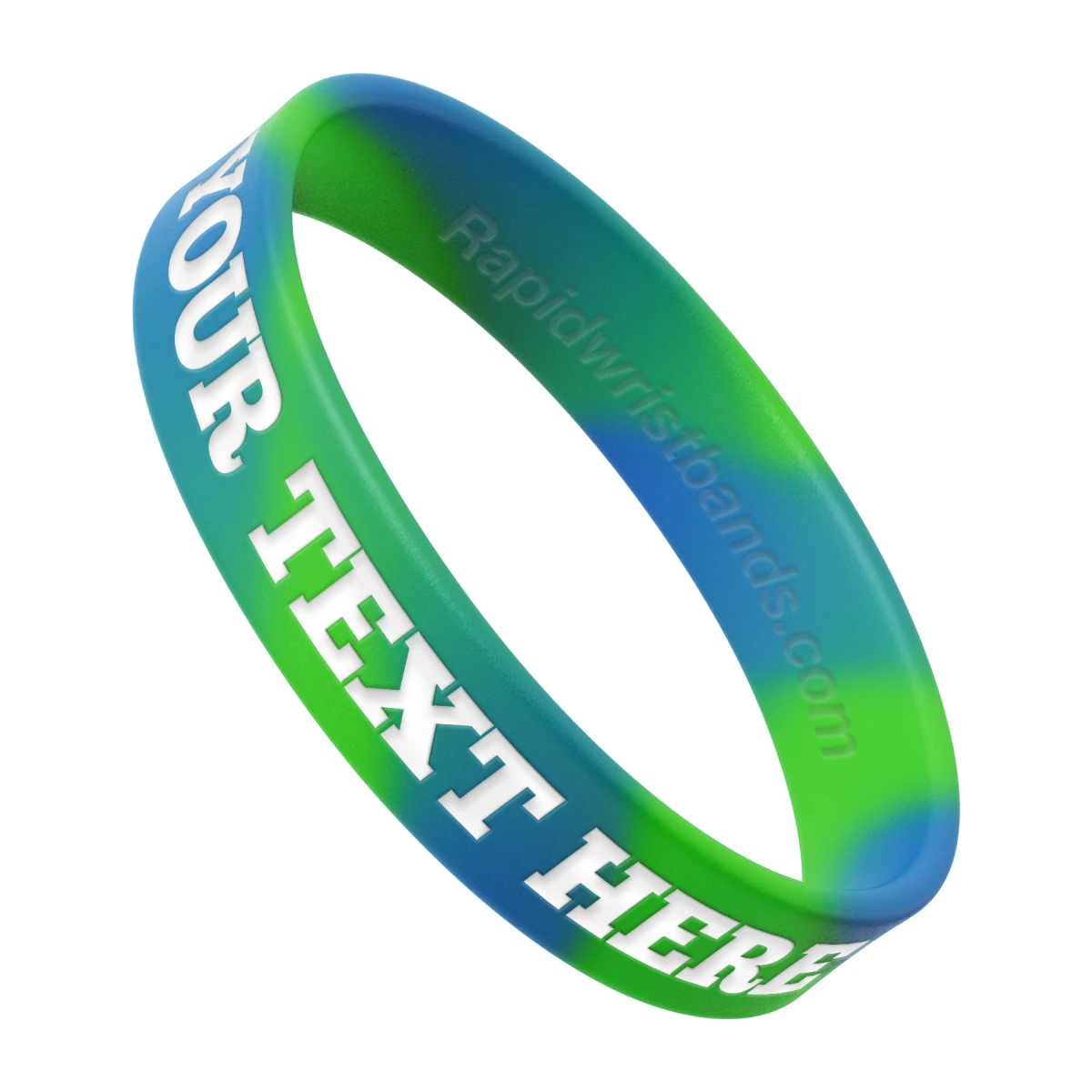 Swirl Light Green/Blue Wristband With Your Text Here Engraved In White