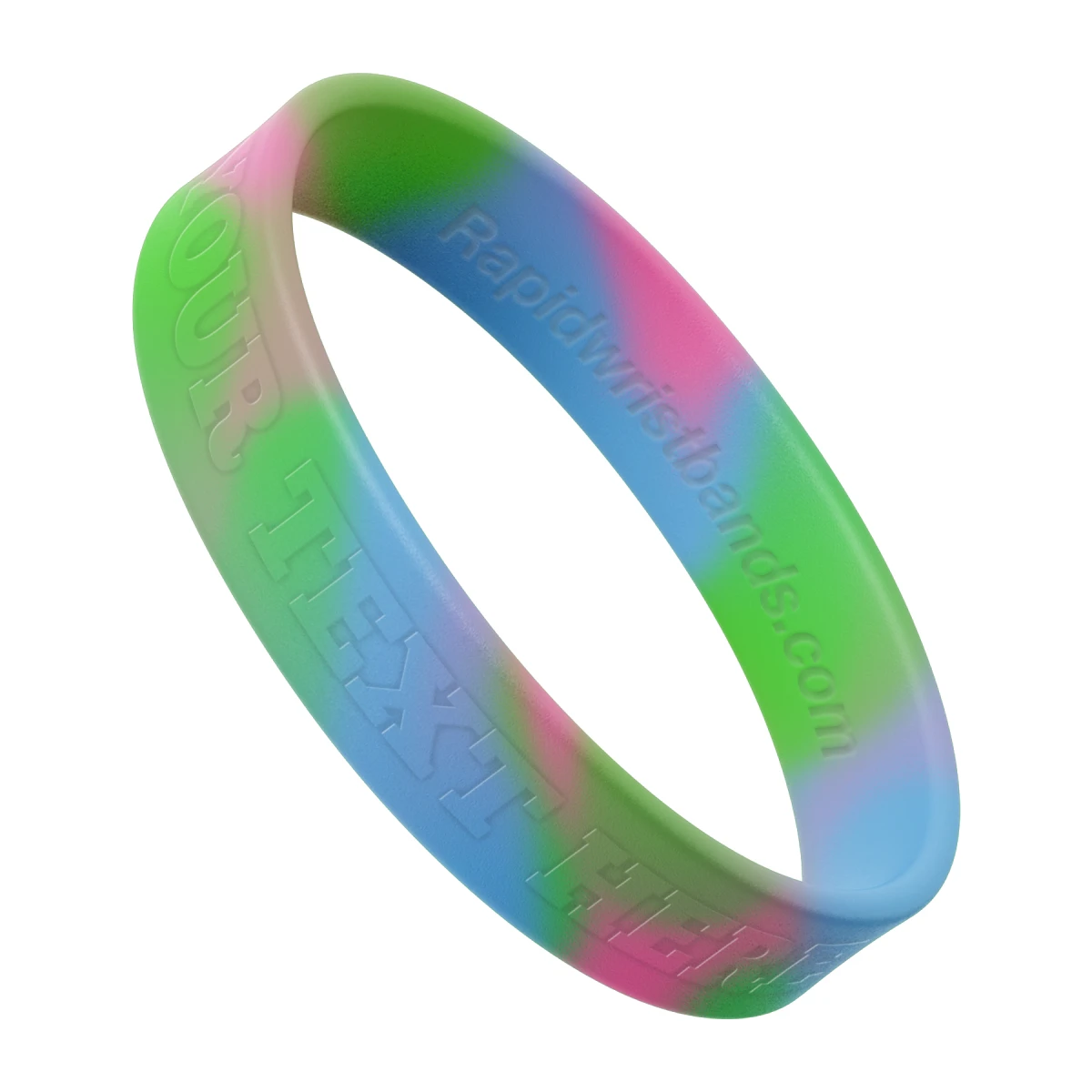 Swirl Light Green/Light Blue/Pink Wristband With Your Text Here Embossed