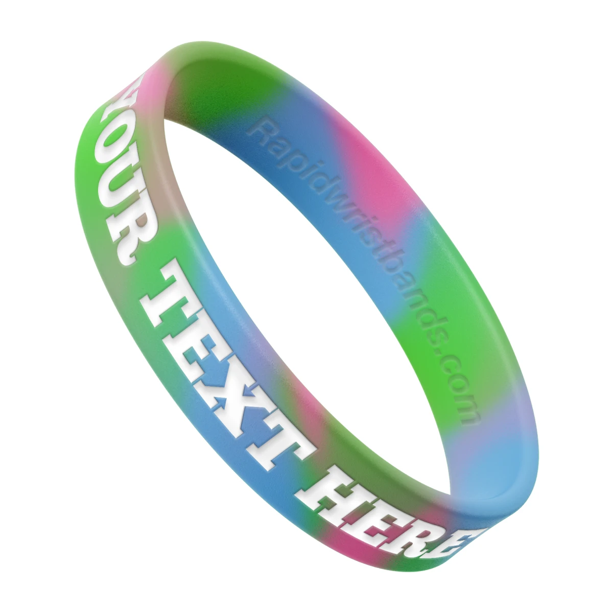 Swirl Light Green/Light Blue/Pink Wristband With Your Text Here Engraved In White