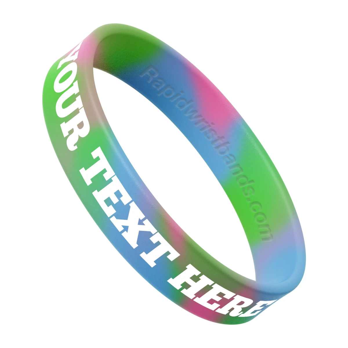 Swirl Light Green/Light Blue/Pink Wristband With Your Text Here Printed In White