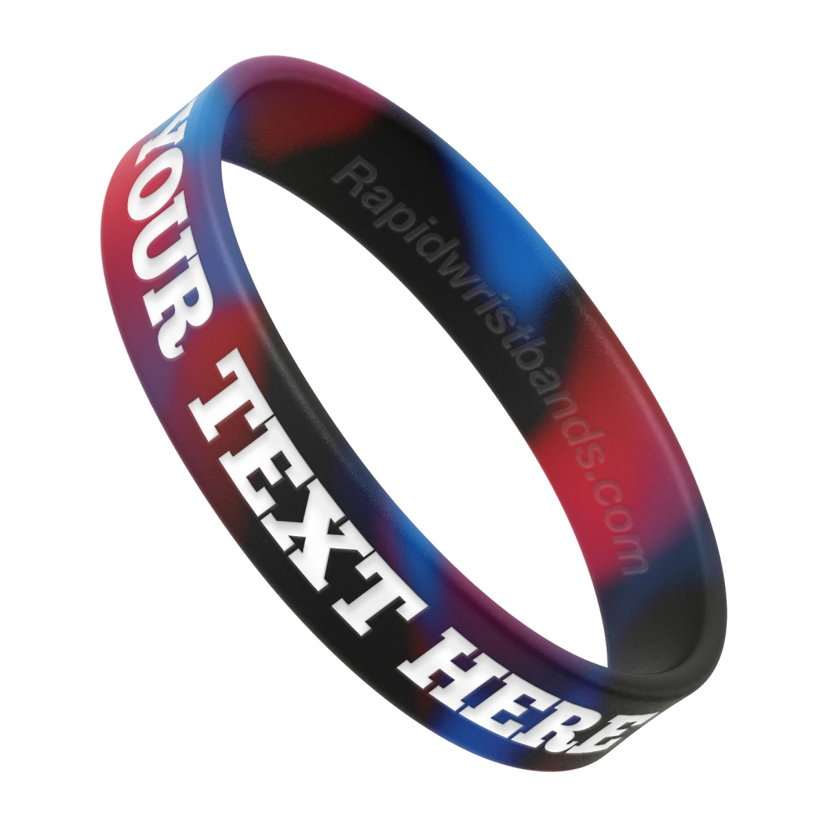 Swirl Red/Blue/Black Wristband With Your Text Here Engraved In White