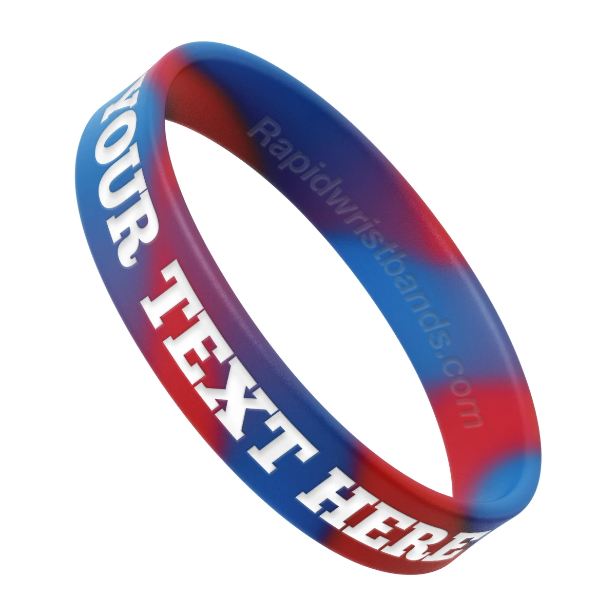 Swirl Red/Blue Wristband With Your Text Here Engraved In White