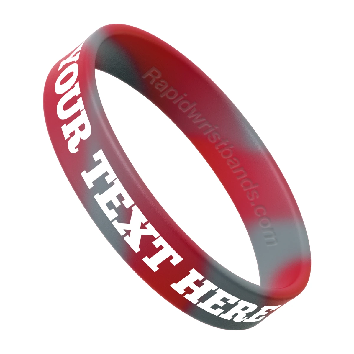 Swirl Red/Gray Wristband With Your Text Here Printed In White