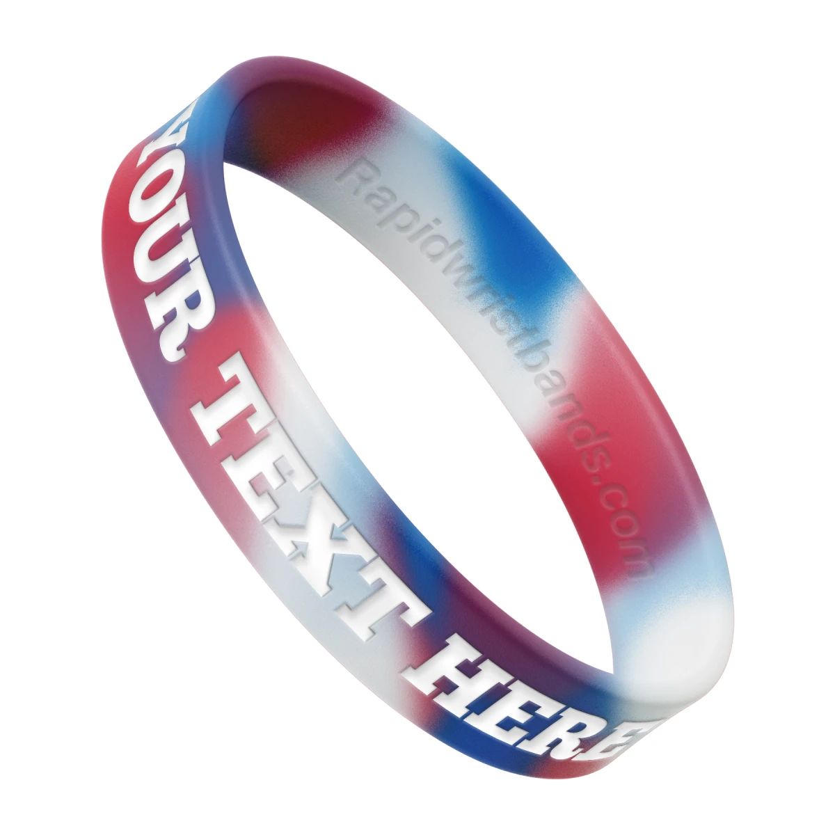 Swirl Red/White/Blue Wristband With Your Text Here Engraved In White