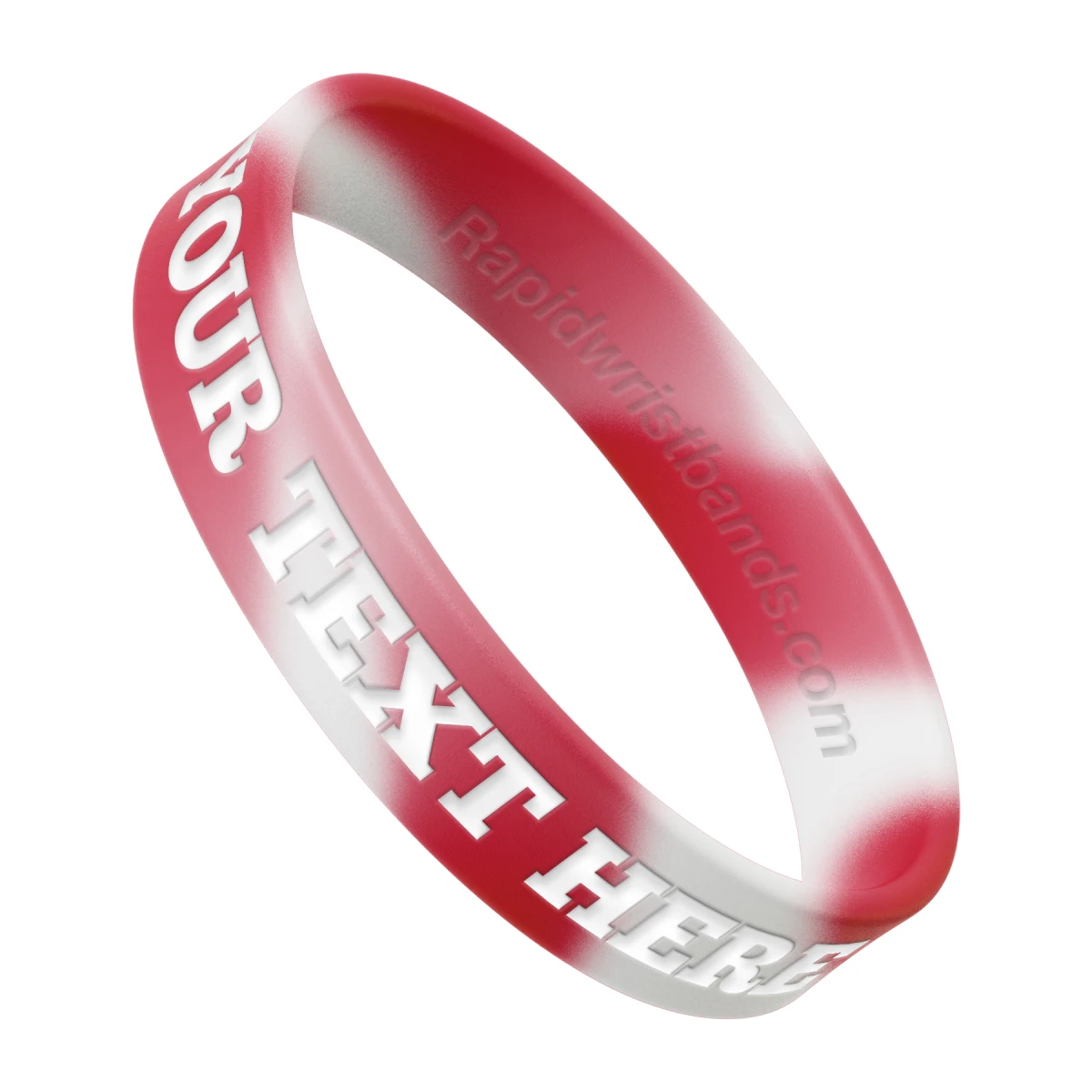 Swirl Red/White Wristband With Your Text Here Engraved In White
