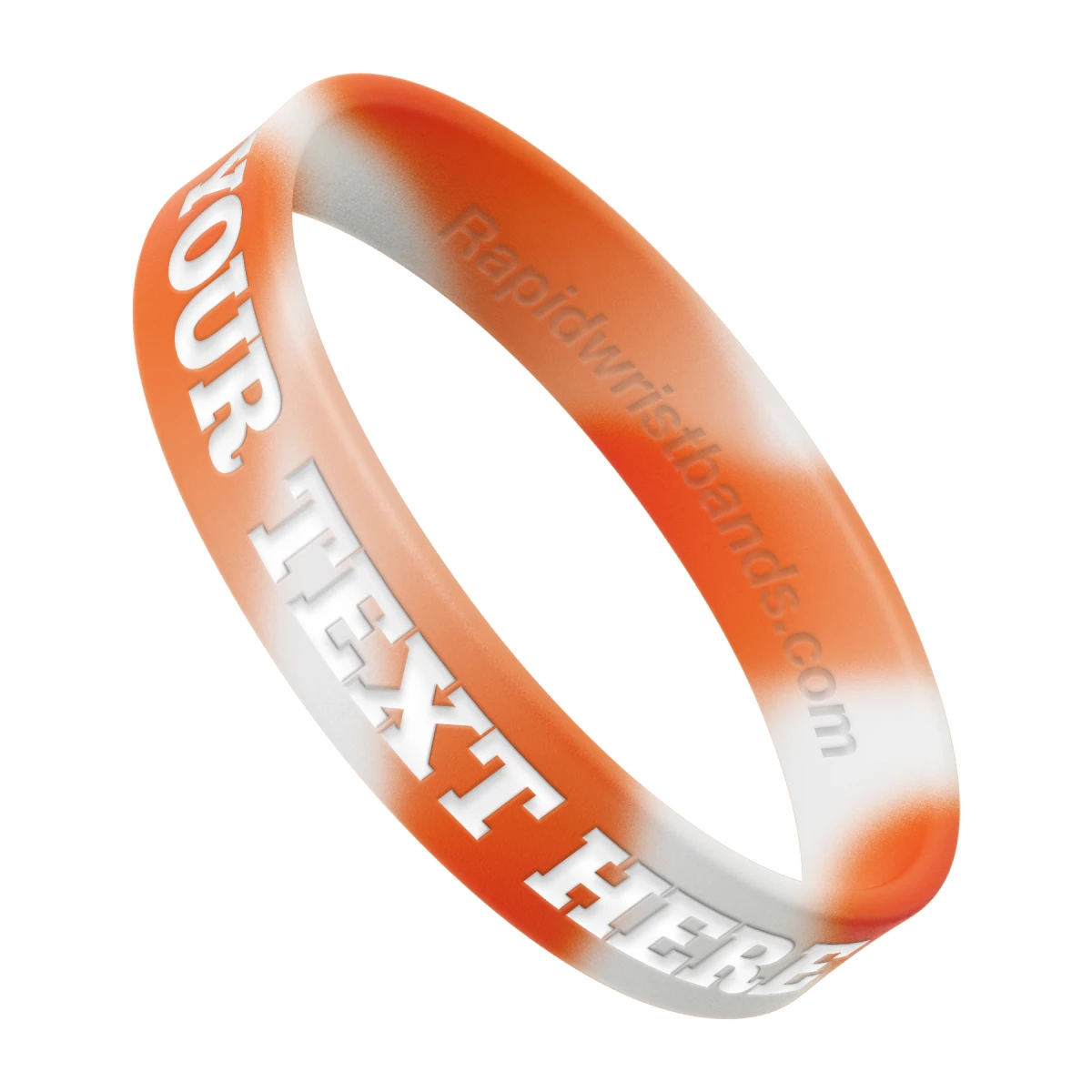 Swirl White/Orange Wristband With Your Text Here Engraved In White