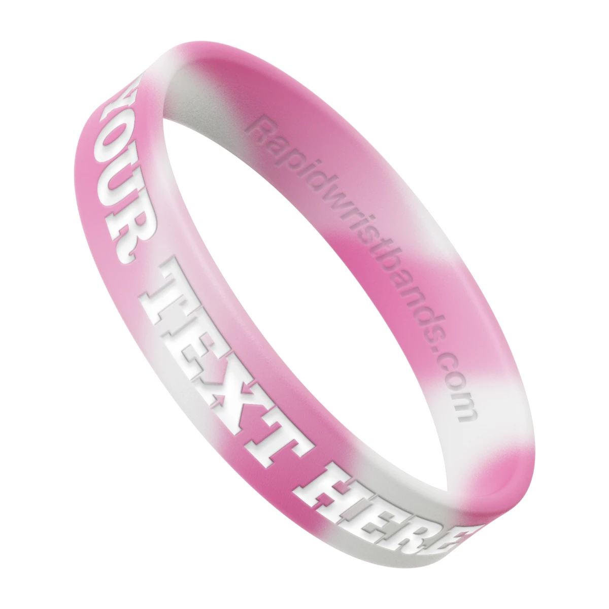 Swirl White/Pink Wristband With Your Text Here Engraved In White