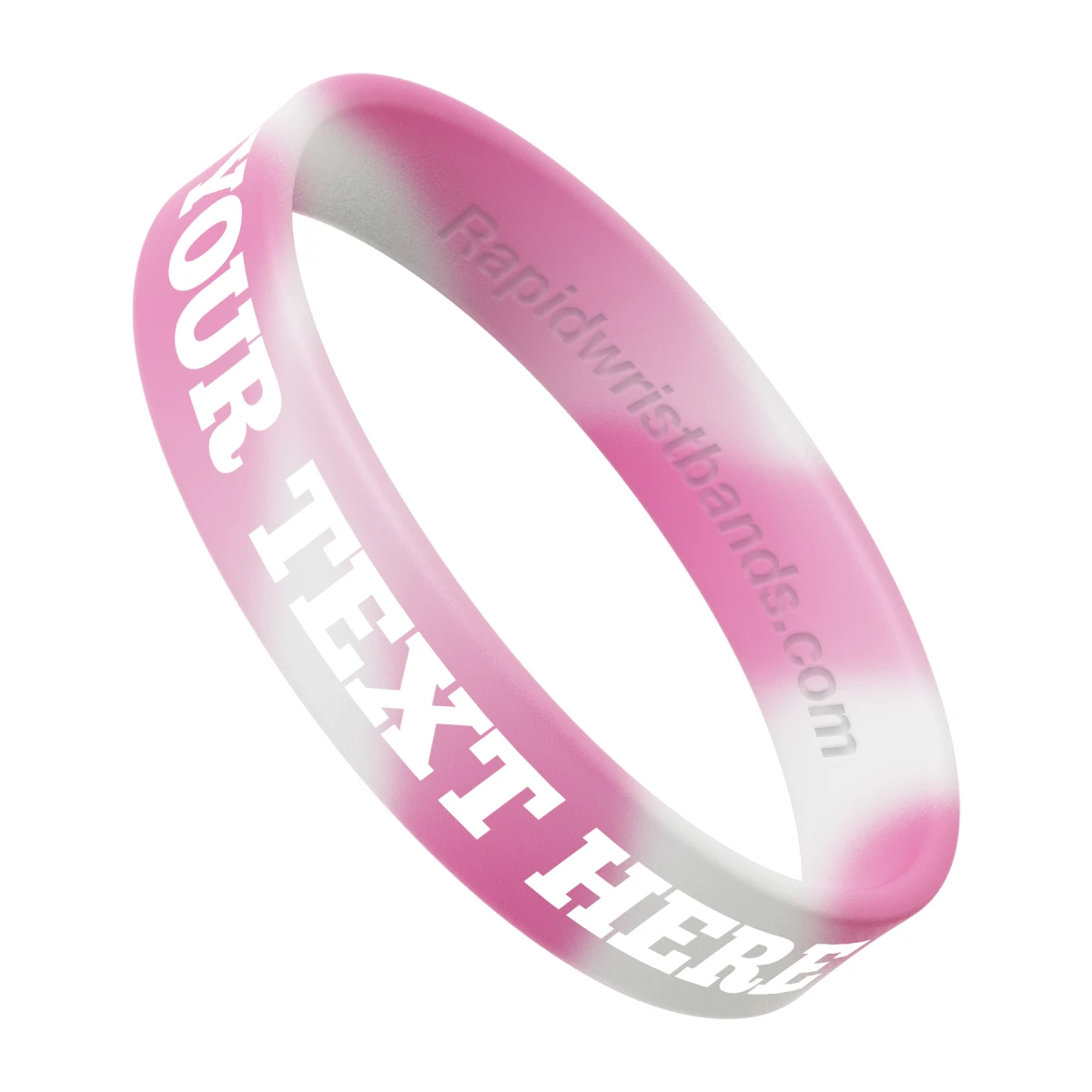 Swirl White/Pink Wristband With Your Text Here Printed In White